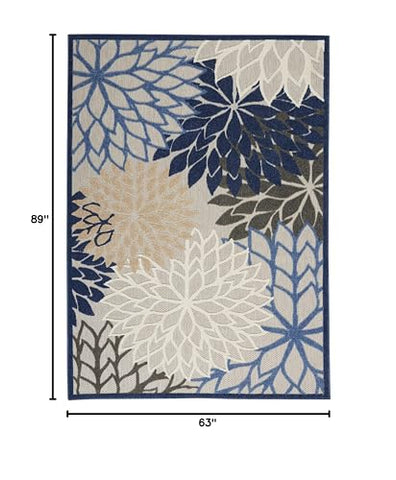 Nourison Aloha blue-multi overall deck view showing tropical rug placement durable outdoor rug
