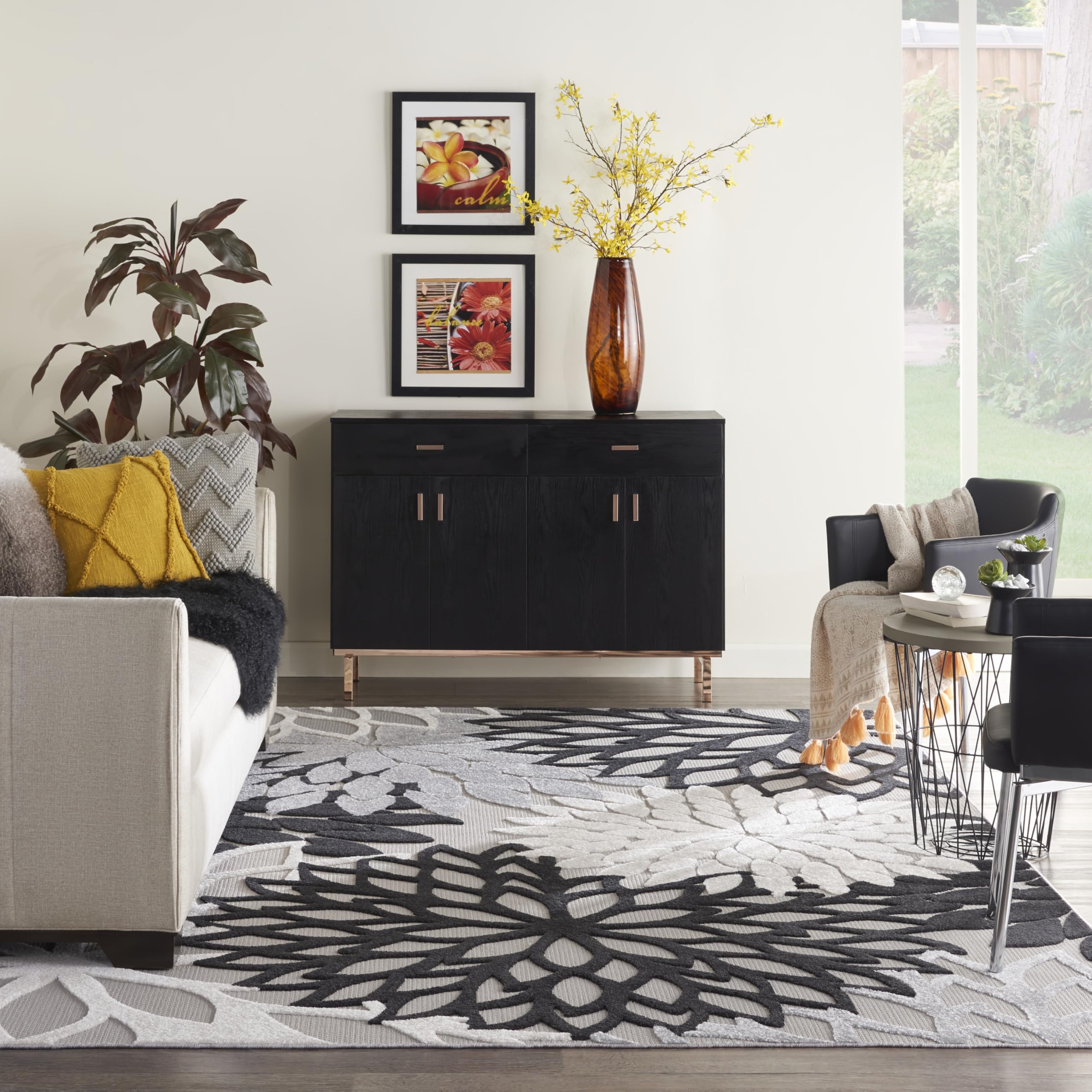 Nourison Aloha botanical tropical design rug ideal for patios and decks.