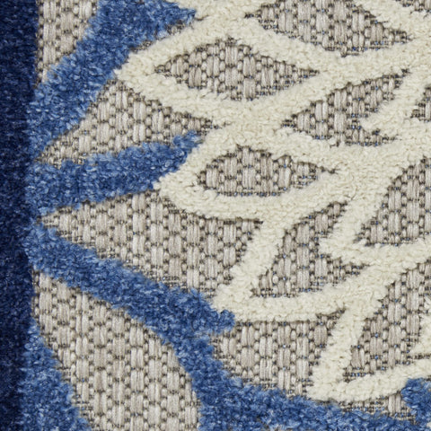 Nourison Aloha color palette bursting with blue beige ivory and grey