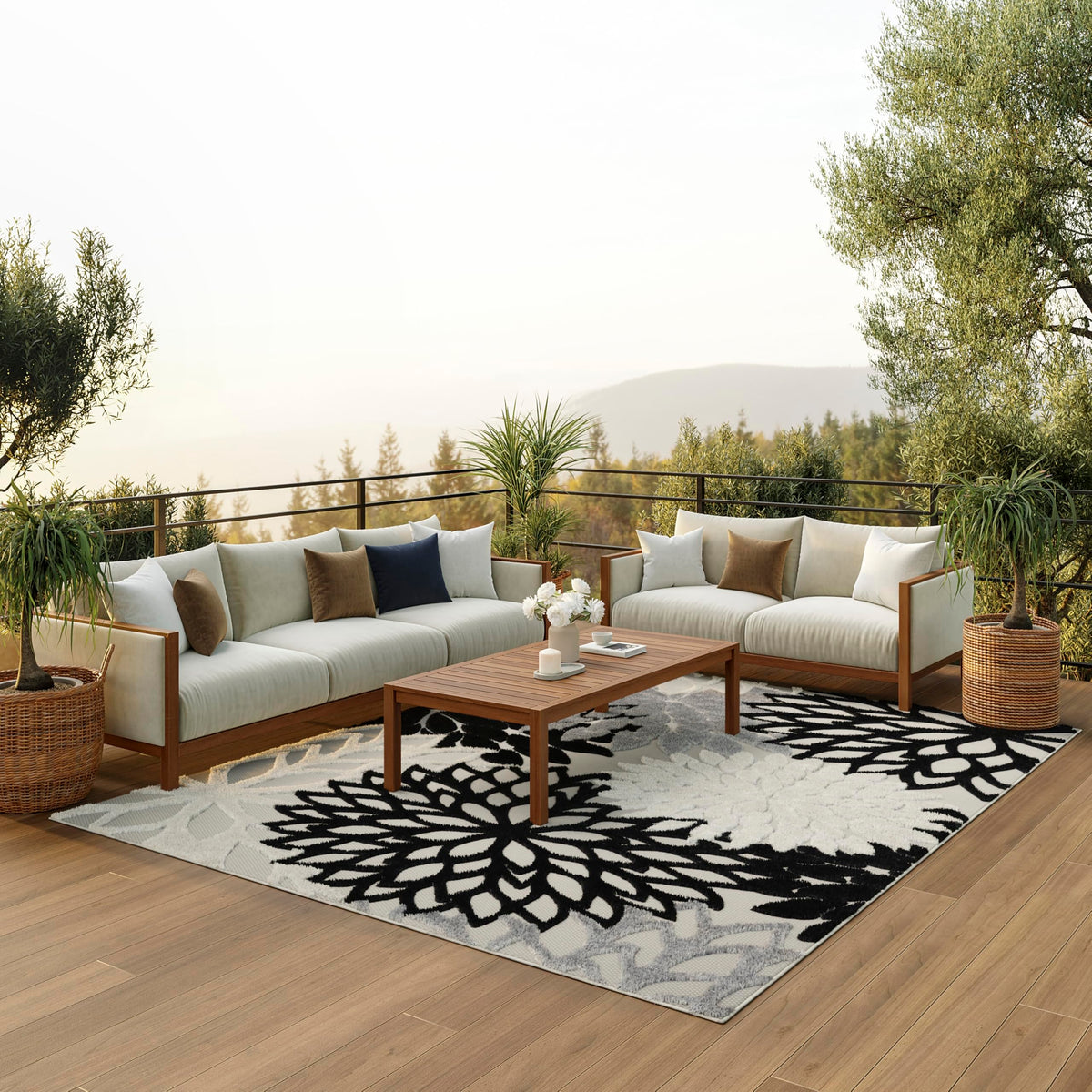 Nourison Aloha floral indoor/outdoor rug adds tropical charm for high-traffic spaces.