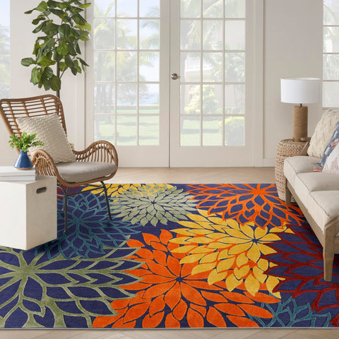 Nourison Aloha high-low pile detail adds inviting texture for outdoor gatherings.