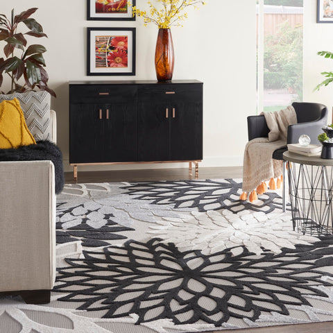 Nourison Aloha stain-resistant polypropylene rug is easy to maintain outdoors.