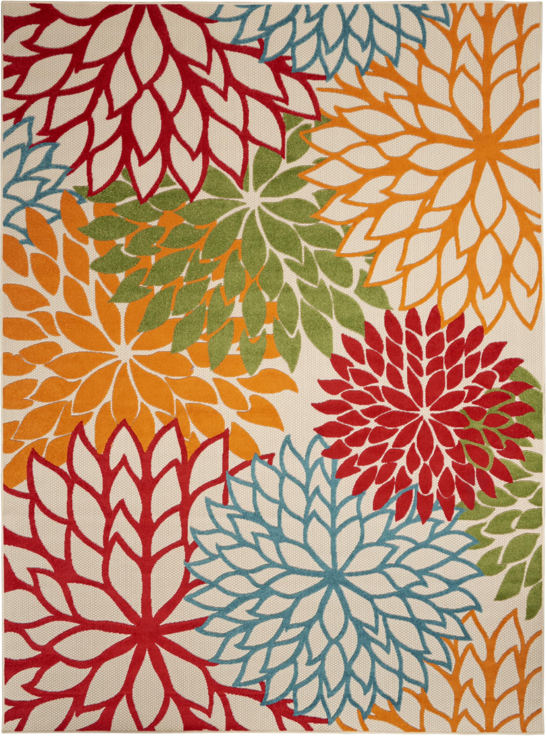 Nourison Aloha stain-resistant polypropylene keeps outdoor rug easy to rinse and maintain.