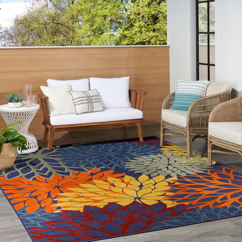 Nourison Aloha vibrant color palette brings lively accents to outdoor seating areas.