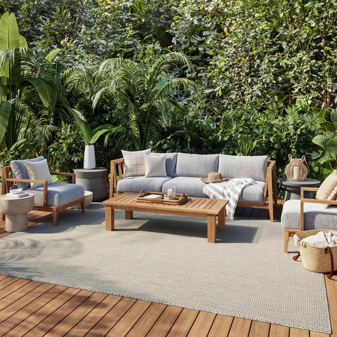 Nourison Courtyard ivory-silver geometric pattern close-up showing durable texture