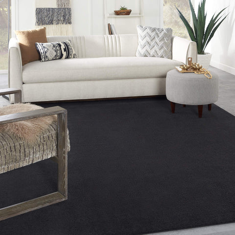 Nourison Essentials Black 8x10 rug with indoor-outdoor versatility for busy spaces.
