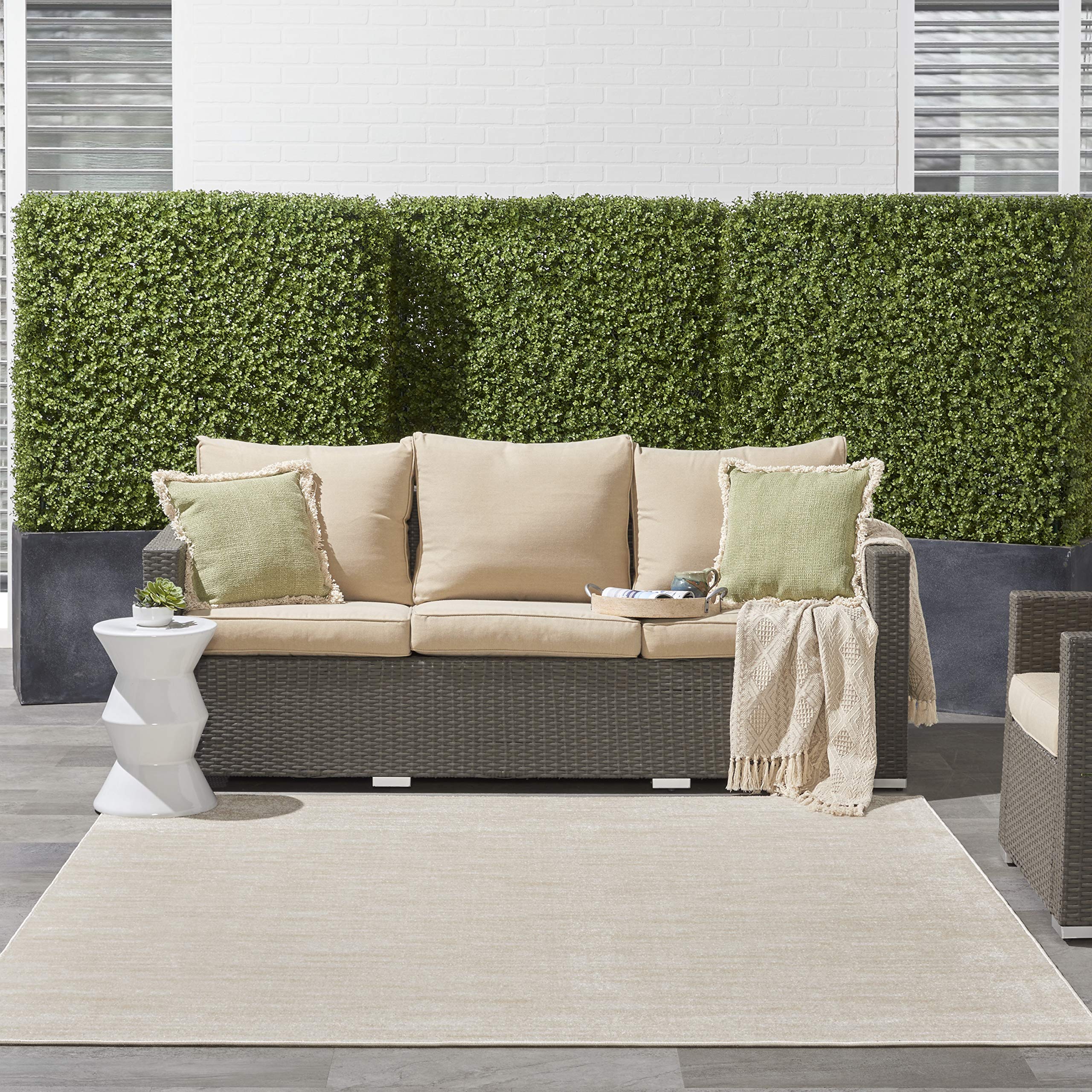 Nourison Essentials ivory beige rug easy clean with vacuum or hose rinse