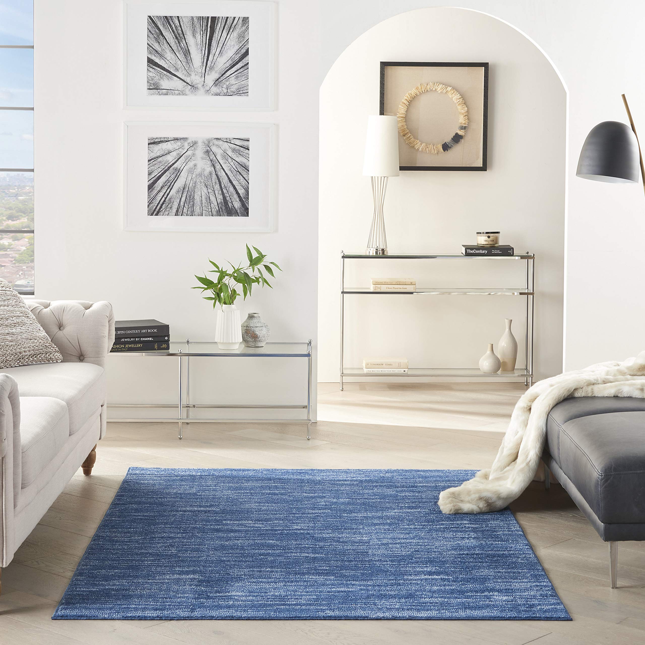 Nourison Essentials navy blue 5x8 rug low-pile design for easy placement