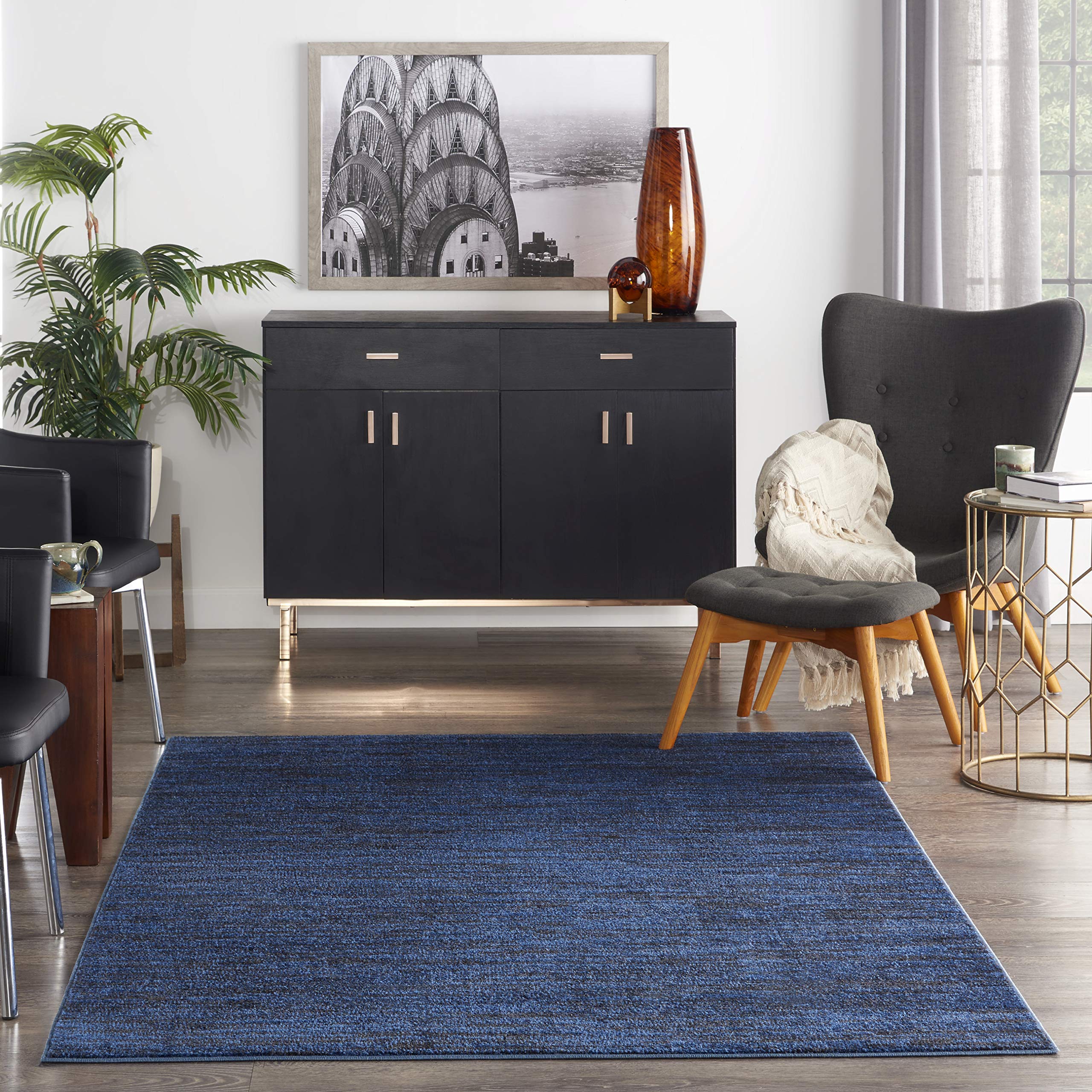 Nourison Essentials Midnight Blue rug demonstrating indoor-outdoor versatility