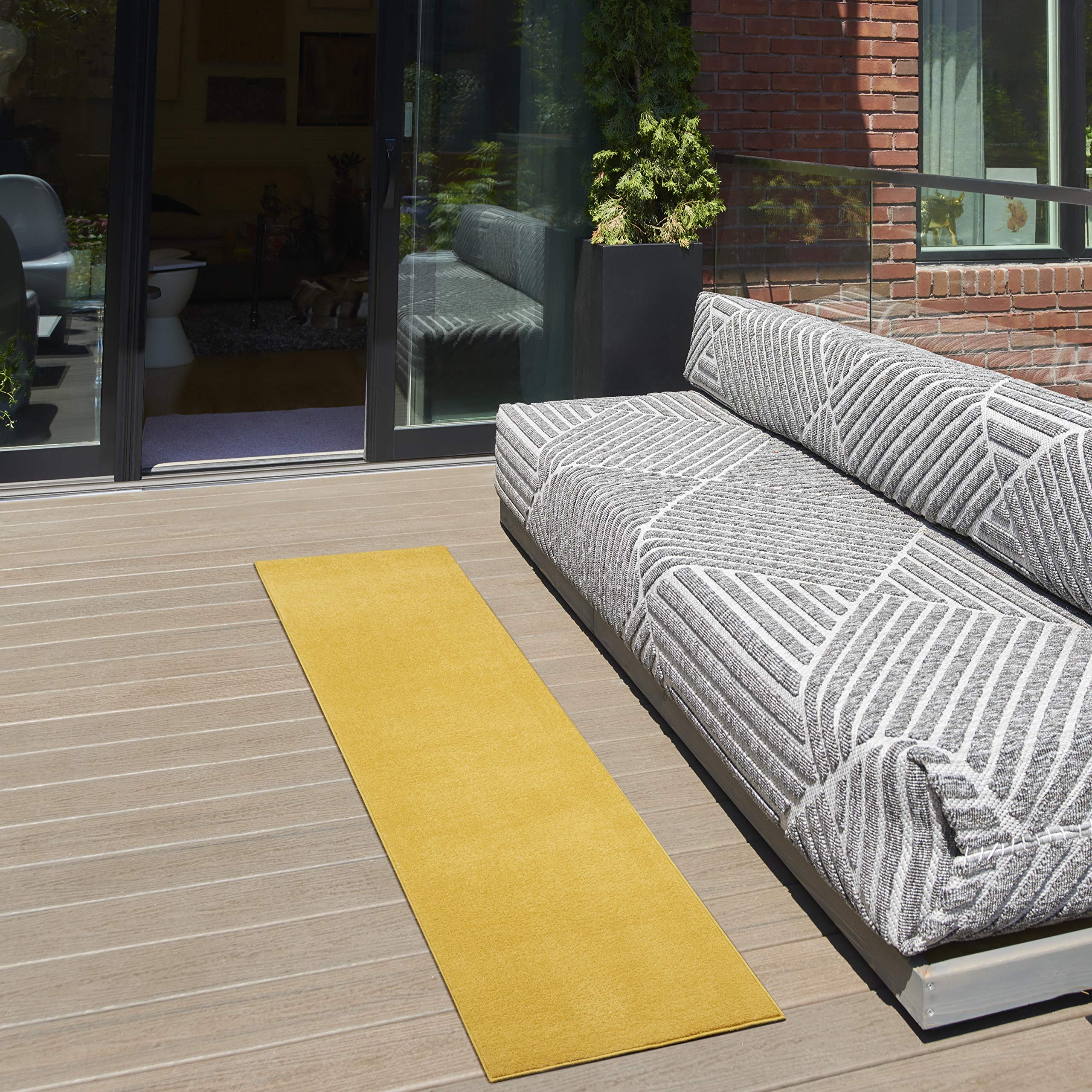 Nourison Essentials Yellow 2x6 runner easy clean surface ideal for quick maintenance