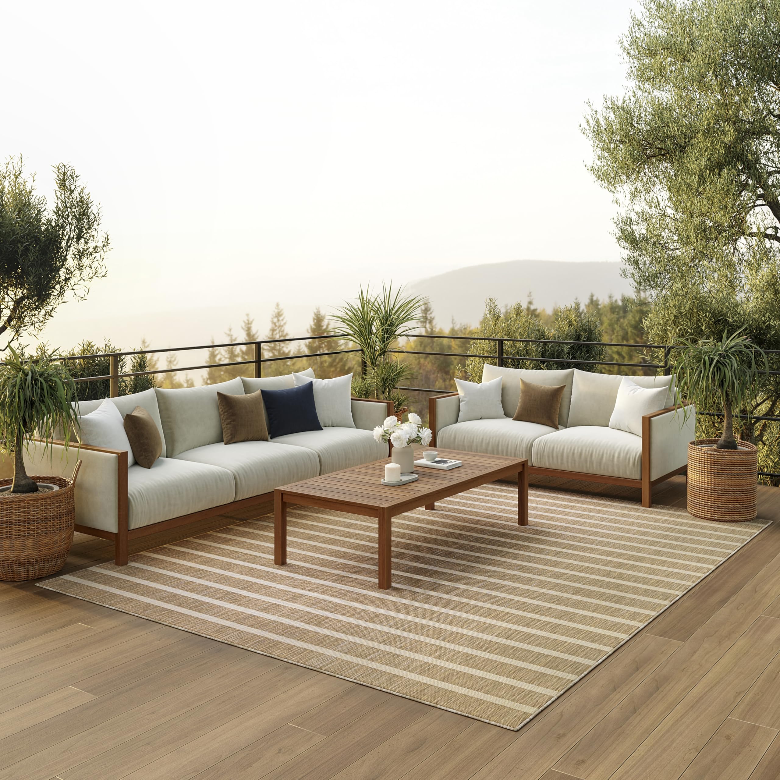 Nourison Positano beige ivory rug front view adds coastal charm.