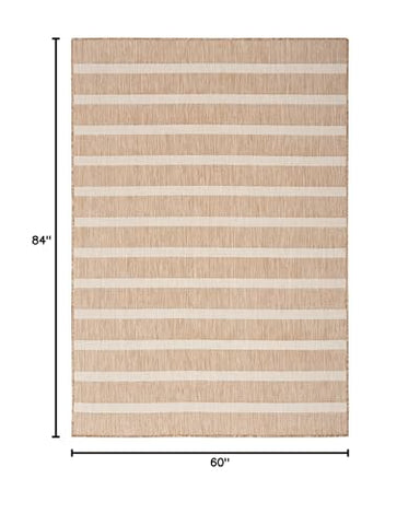Nourison Positano beige ivory rug with space-dyed stripes in living rooms.