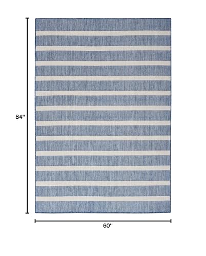Nourison Positano navy ivory flat weave rug suitable for indoor and outdoor use.