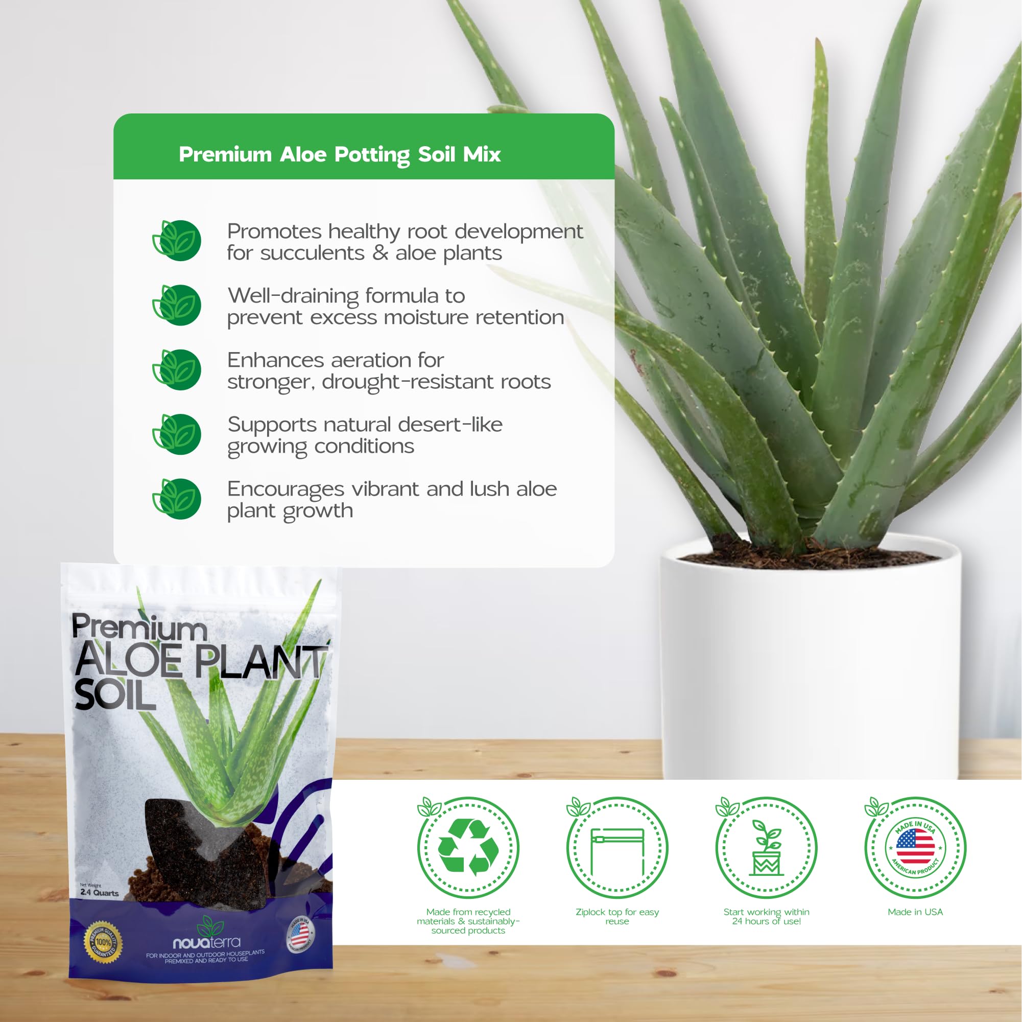 Nova-TERRA cactus soil mix supports indoor cactus drainage and healthy roots.