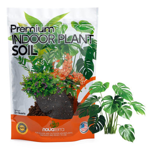 Nova-TERRA potting soil indoor plants bag showing coco coir blend for healthy houseplants.