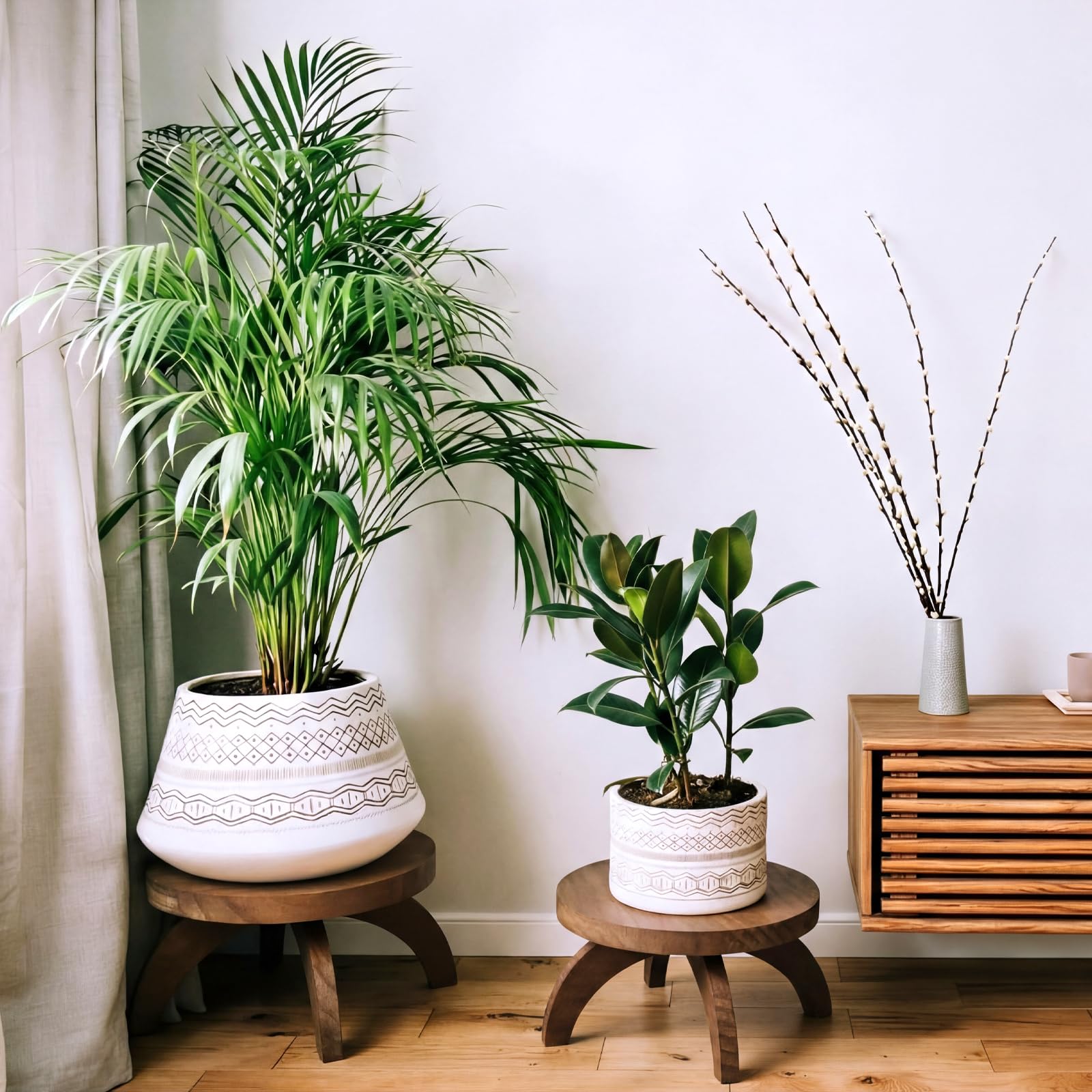 Novabright farmhouse-style wood pedestal complements indoor and outdoor decor.