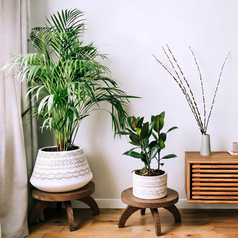 Novabright farmhouse-style wood pedestal complements indoor and outdoor decor.