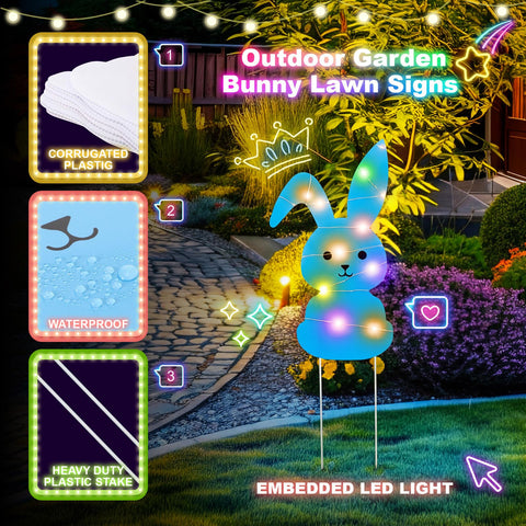 Novabright LED lights add a warm glow to bunny yard signs.