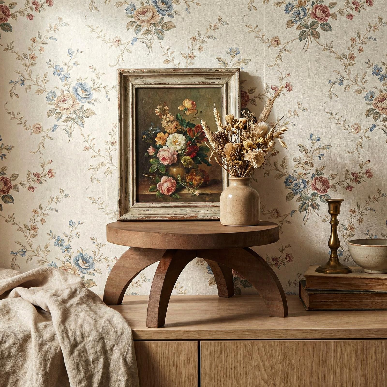 Novabright round wood display shelf enhances shelves and floors.
