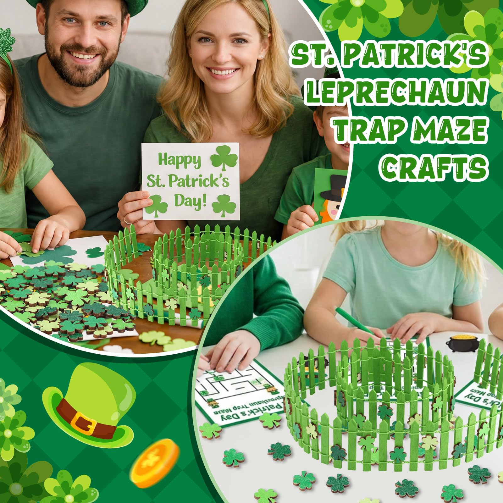 Novabright DIY scene with fences and shamrocks enhances party ambiance