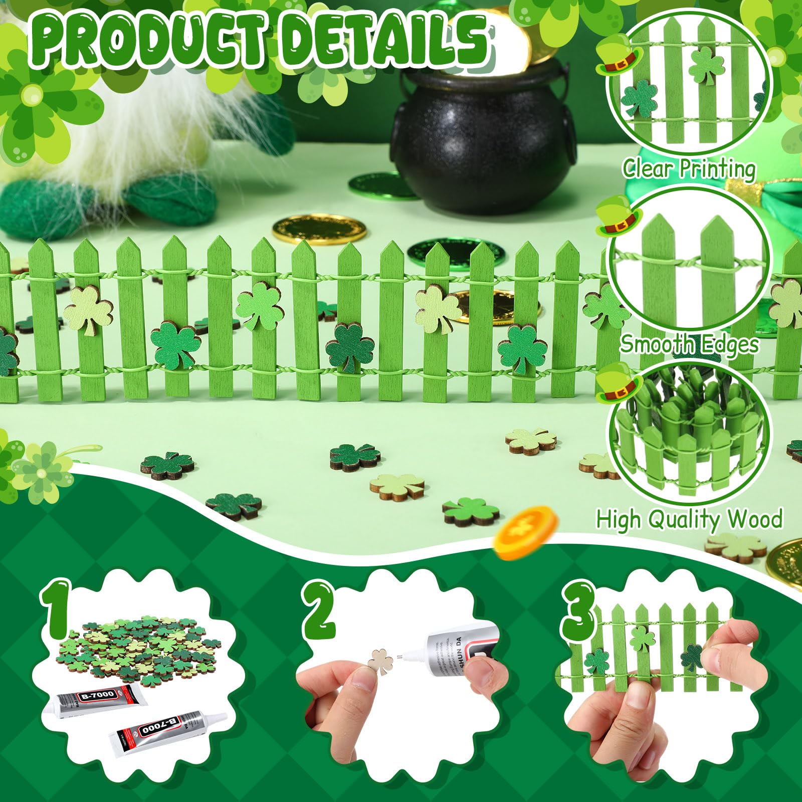 Novabright wooden shamrocks add green accents for crafts