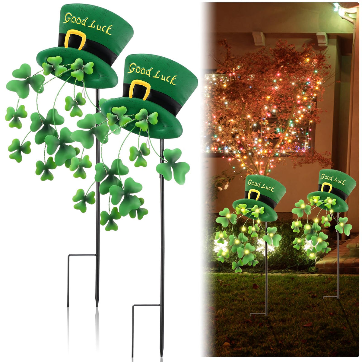 Novabright yard sign with leprechaun hat for festive curb appeal