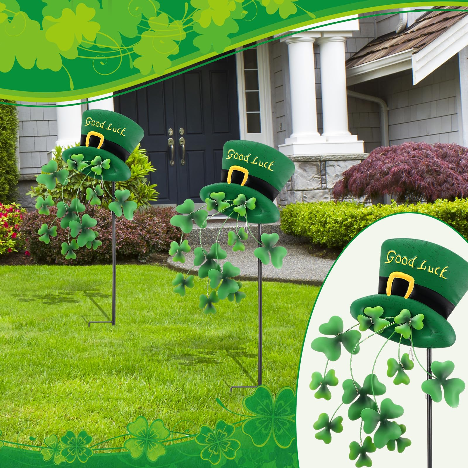 Novabright two-piece set includes solar shamrock signs