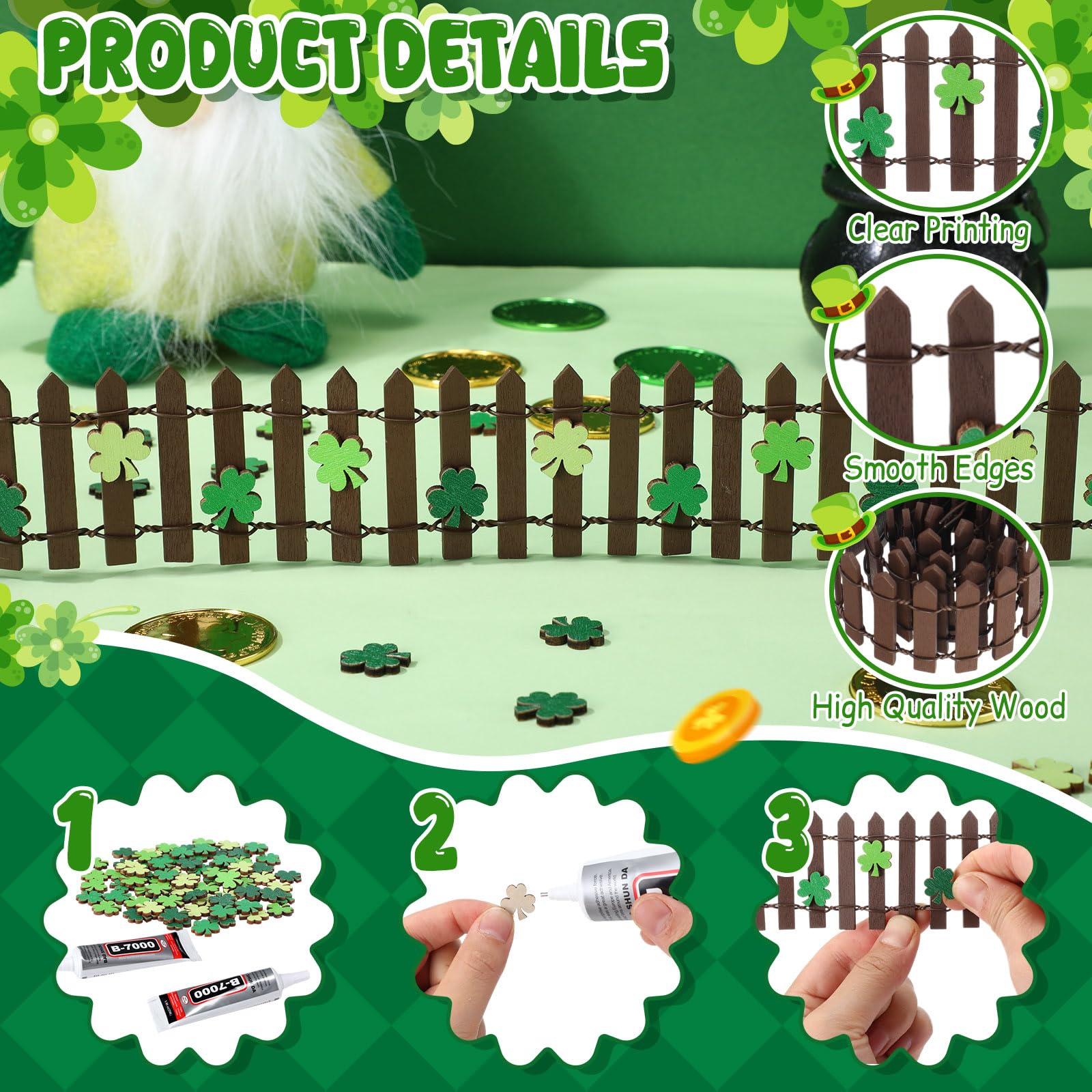 Novabright wooden clovers—100 pieces for DIY garden scenes