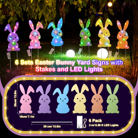 Novabright yard sign stakes support outdoor bunny display.