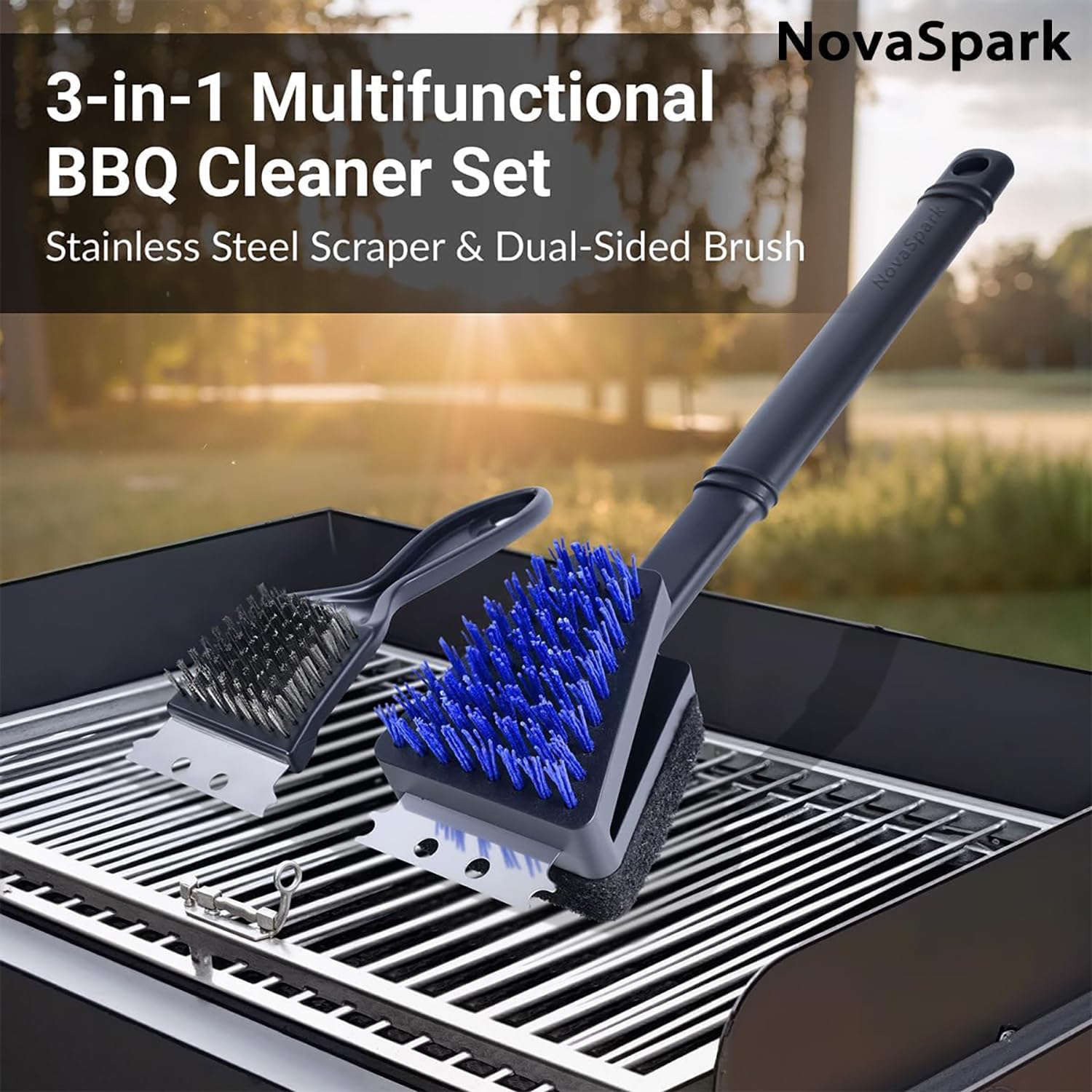 Novaspark nylon bristle-free brush 15in for efficient large-surface grill scrubbing