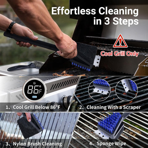 Novaspark stainless steel scraper edge removes tough baked-on residue