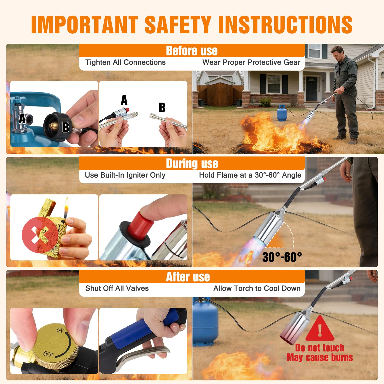 Novastry torch in action for ice melting on a paved surface.