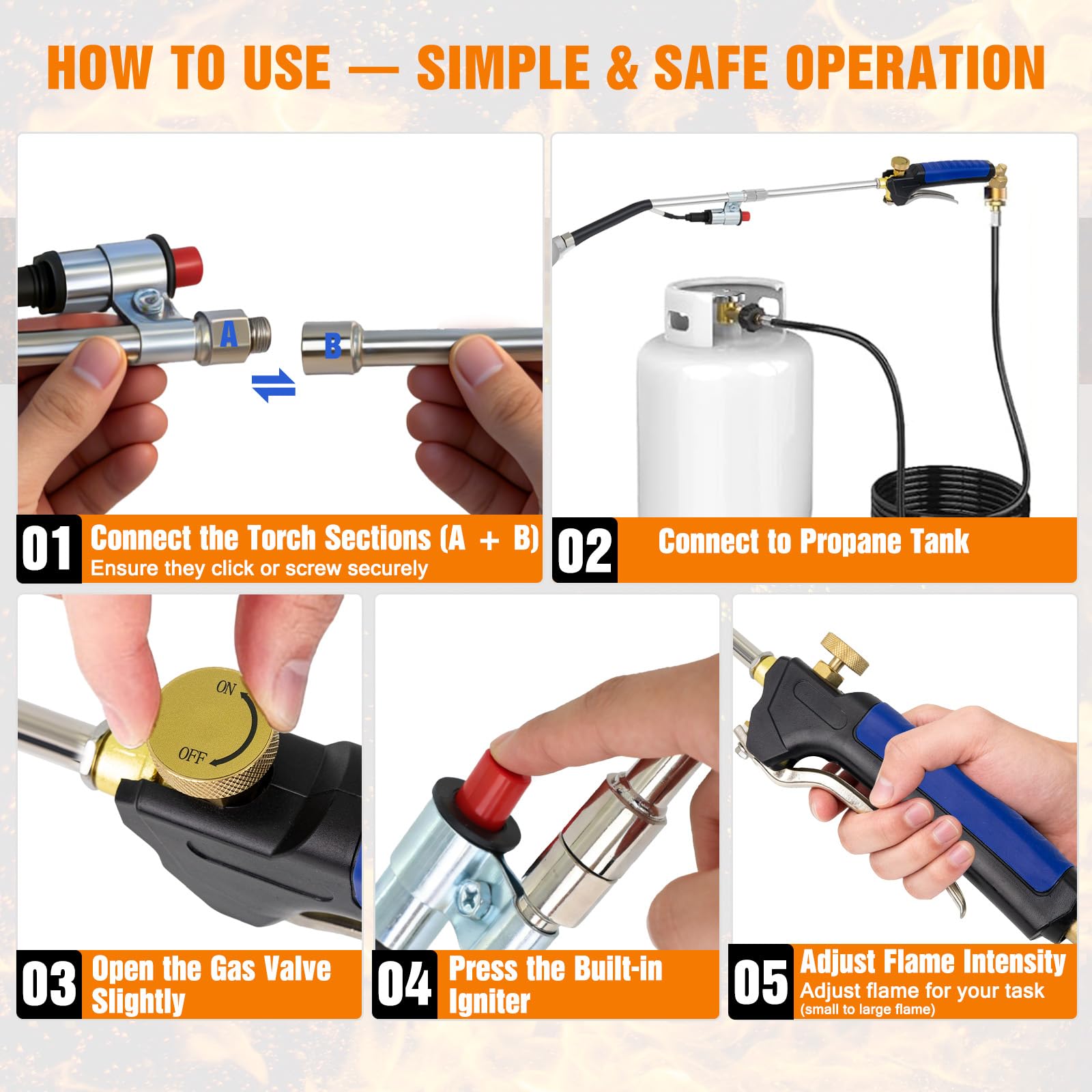 Novastry turbo trigger and flame control for one-handed operation.