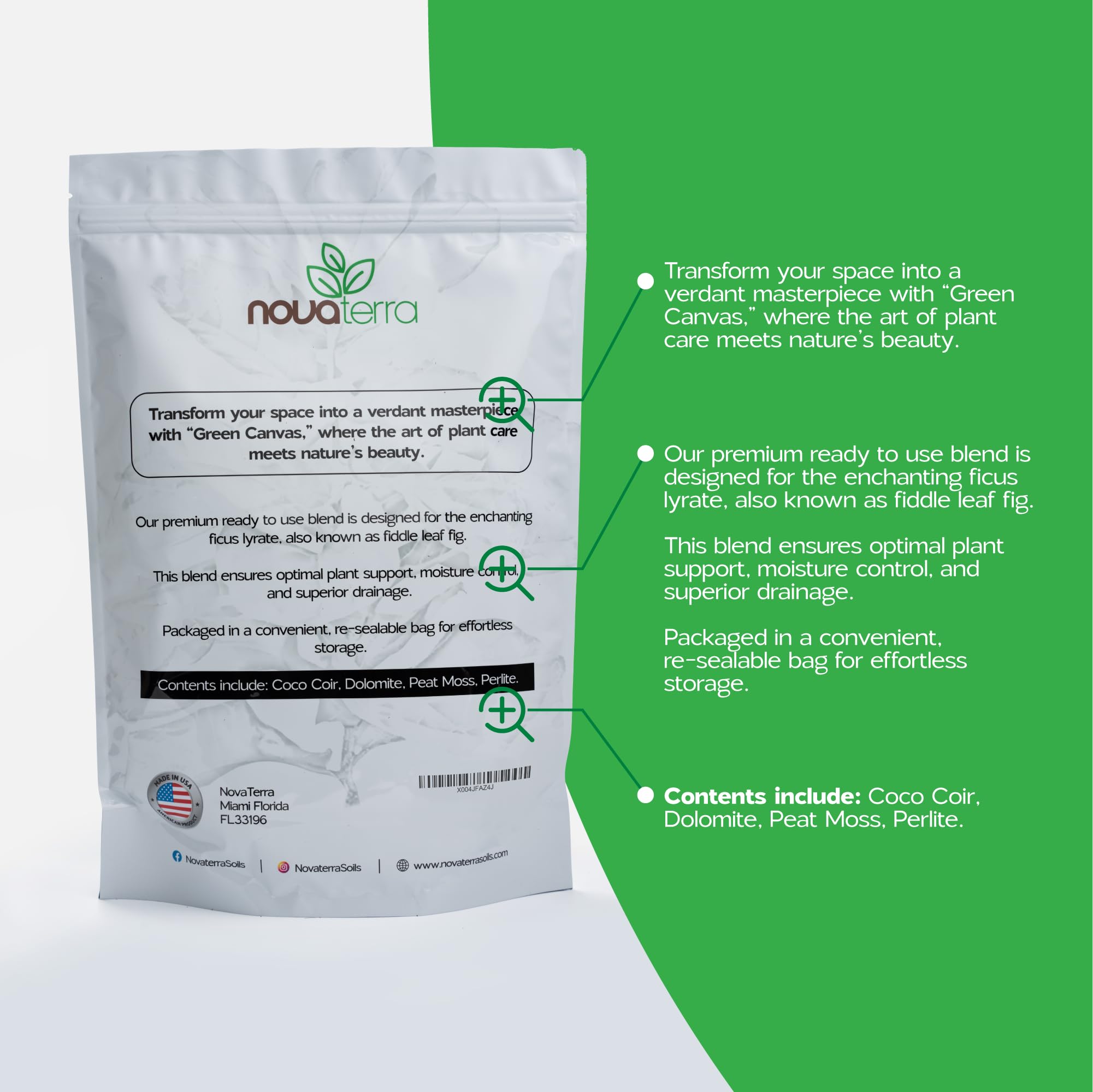 NOVA-TERRA soil includes dolomite to aid pH balance for plants.