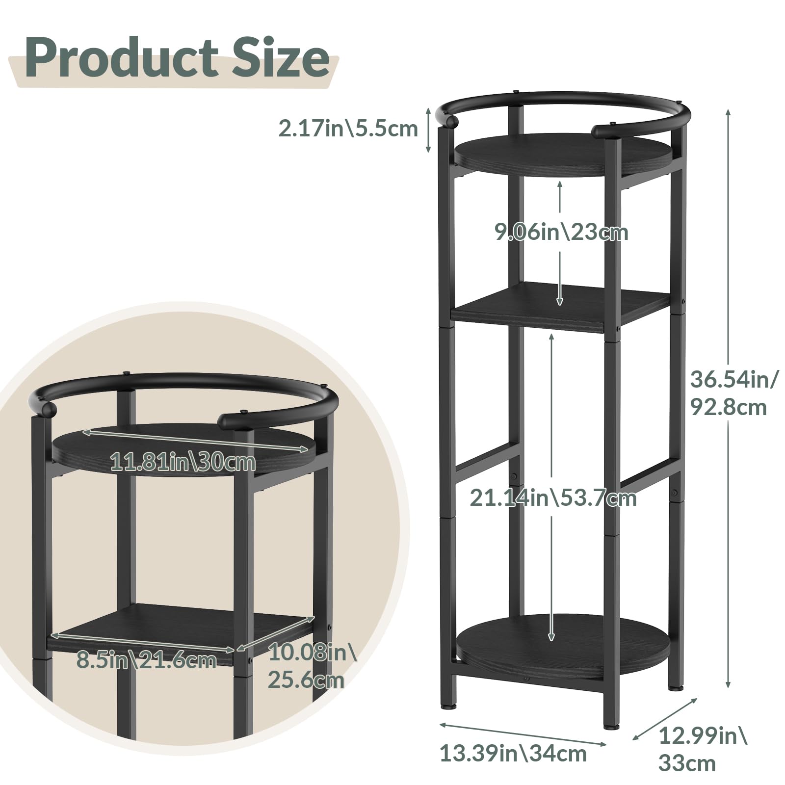 NOVIMANGO 3-tier wooden and metal stand shows convenient cups storage between the top dispenser and bottom plants.