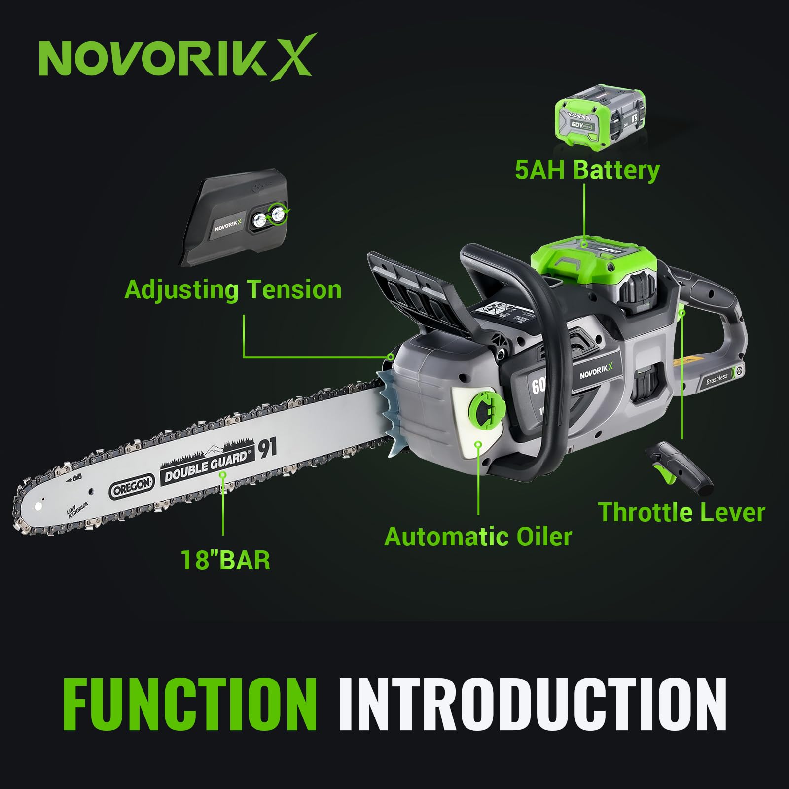 NovorikX 18-inch bar enables fast lumber cutting and long reach