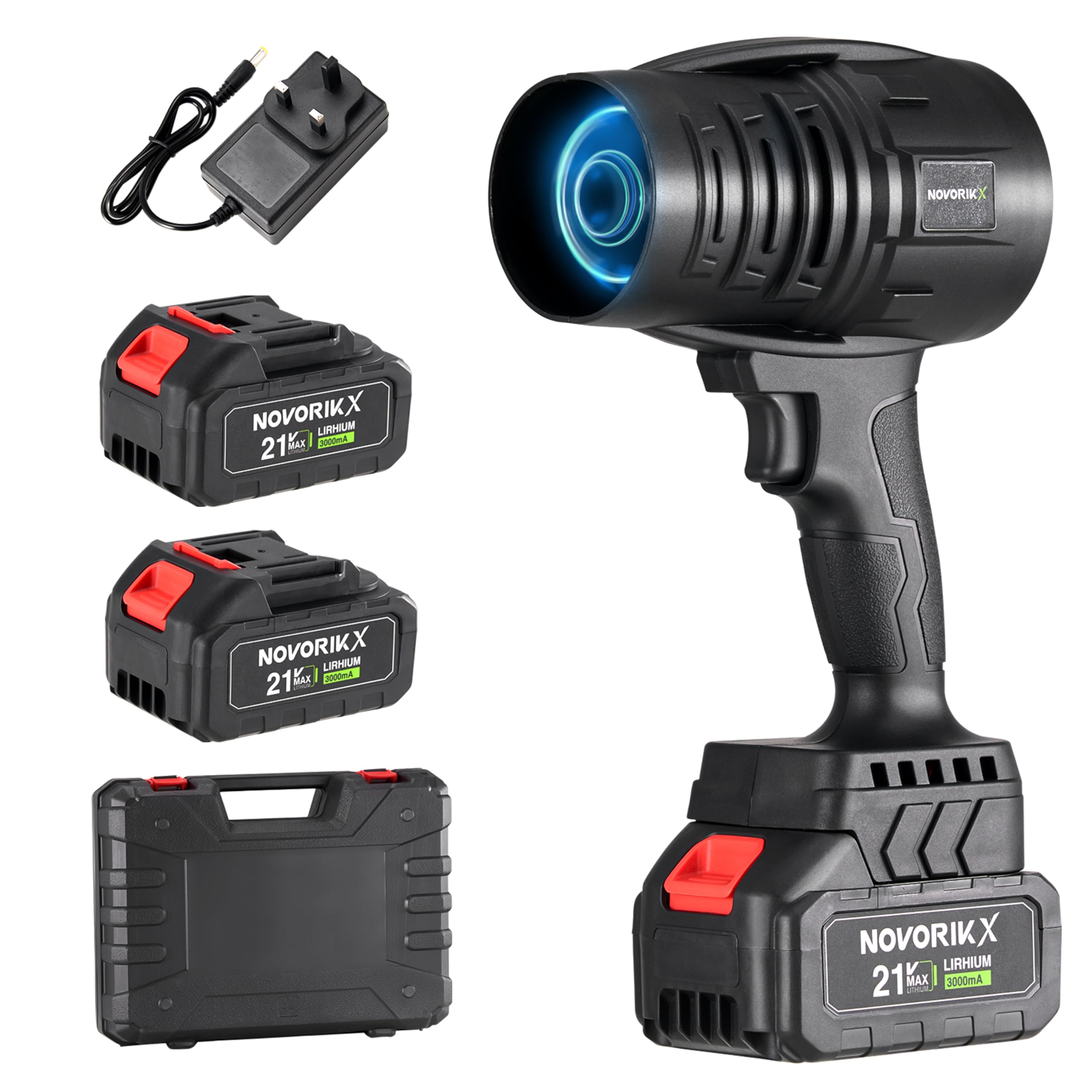 NovorikX 20V cordless mini turbo leaf blower for quick outdoor debris cleanup.