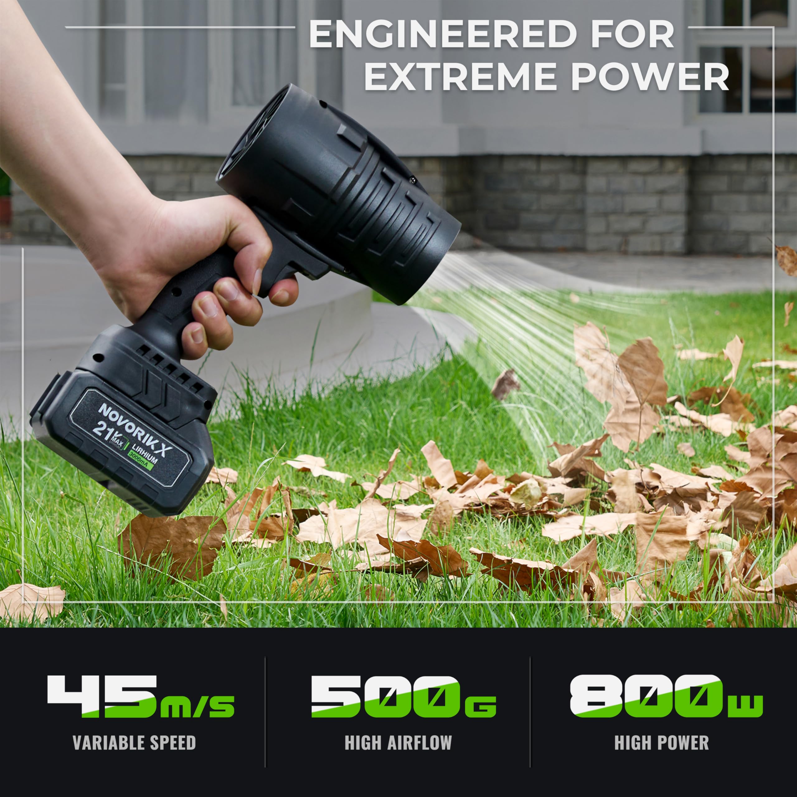 NovorikX two 3.0Ah batteries extend runtime for larger cleaning jobs.