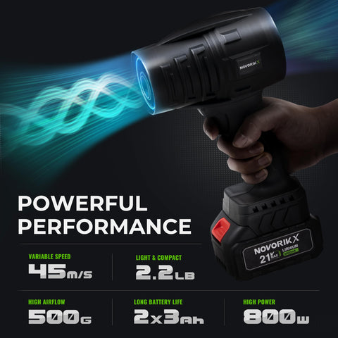 NovorikX 30,000 RPM turbine motor delivers strong airflow for fast clearing.