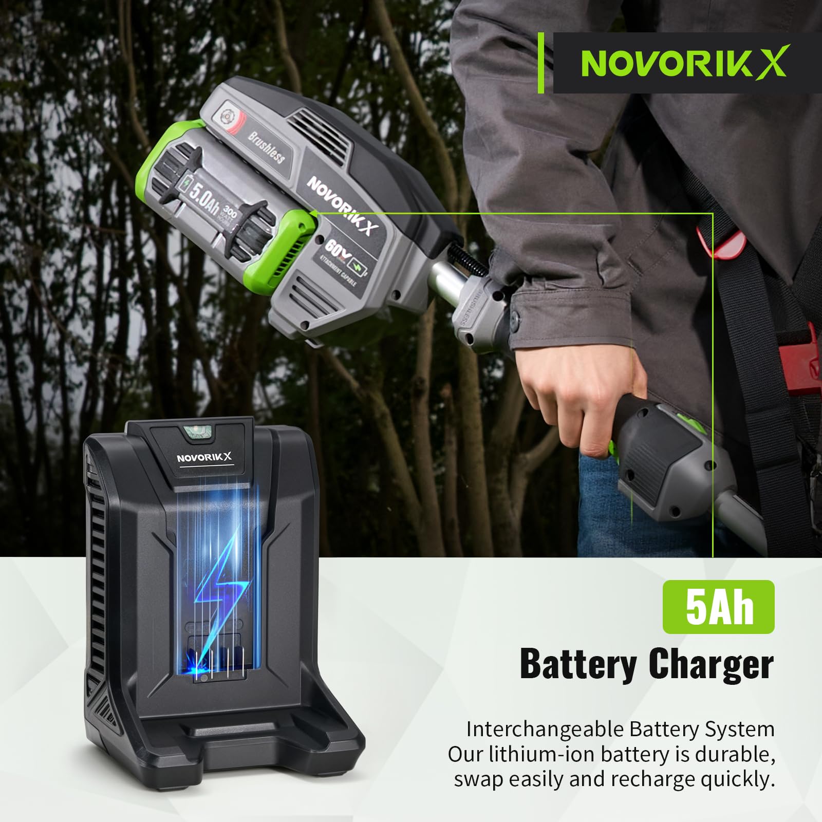 NovorikX 5.0Ah battery included with fast charger