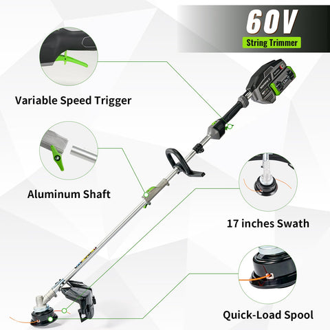NovorikX 60V cordless trimmer with 17-inch swath for large lawns