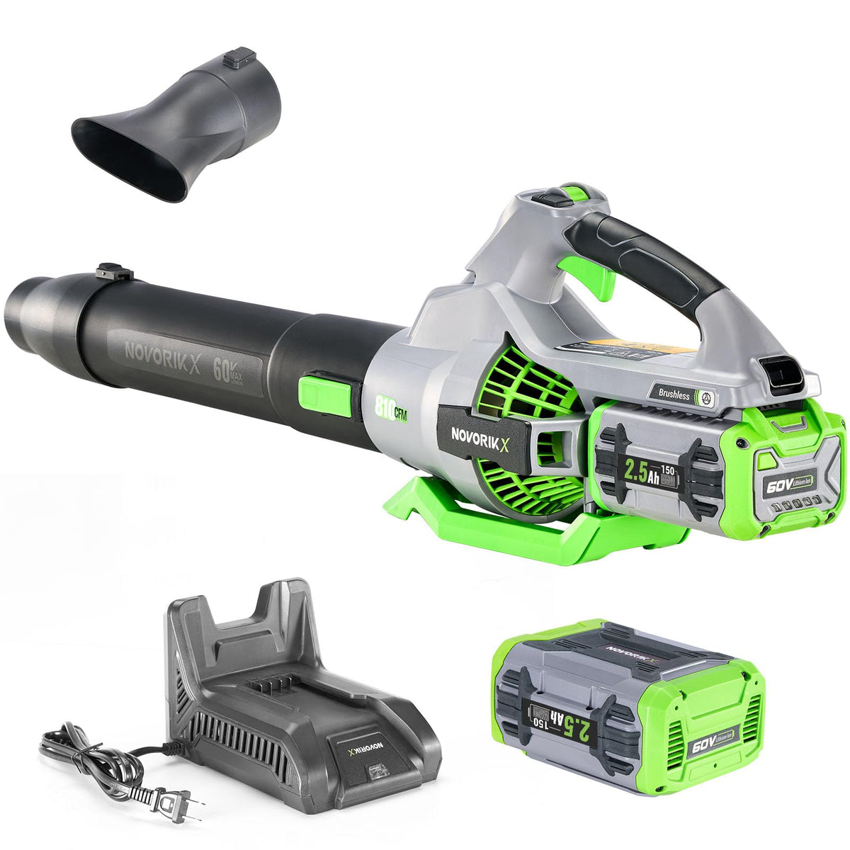 NovorikX Electric Leaf Blower – Front view shows compact cordless durability for quick cleanup.
