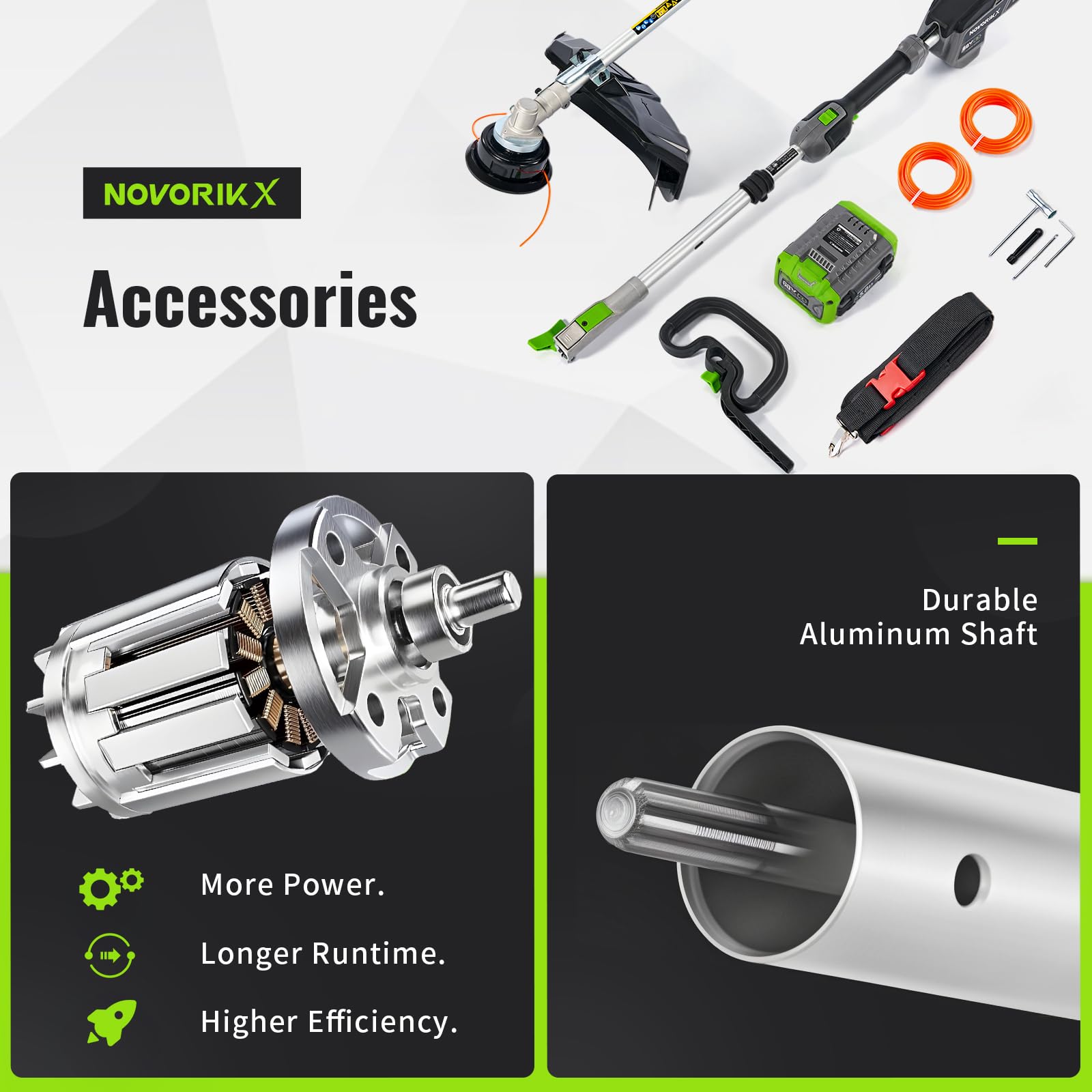 NovorikX power head with attachments expands yard options