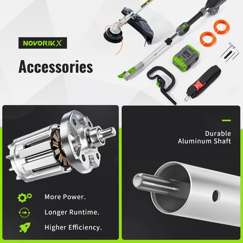 NovorikX power head with attachments expands yard options