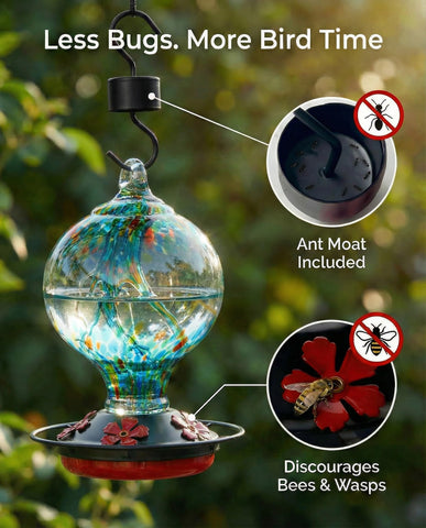 Novoto hummingbird feeder 34 oz glass for extended nectar visits