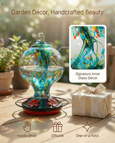 Novoto hummingbird feeder hand blown inner glass with unique design