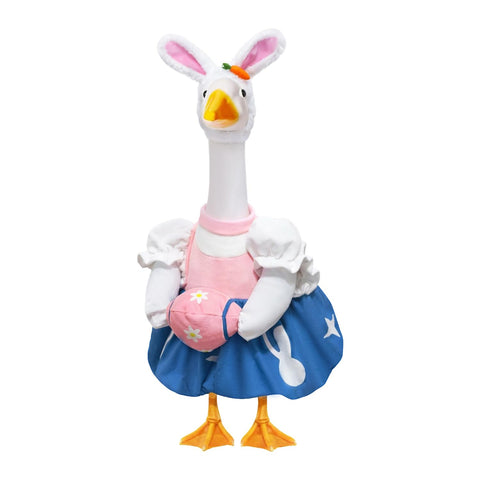 NovousGoo Easter porch goose outfit on a 23-inch goose for festive garden decor