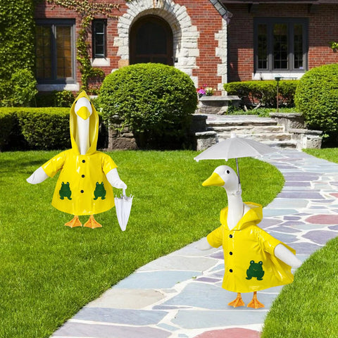 NovousGoo goose umbrella in white transparent on statue for rainy-day charm.