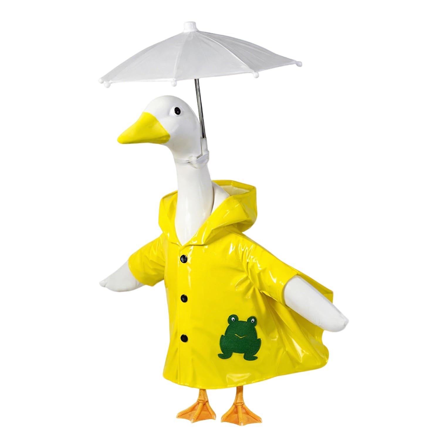 NovousGoo outdoor lawn display with goose raincoat for year-round appeal.