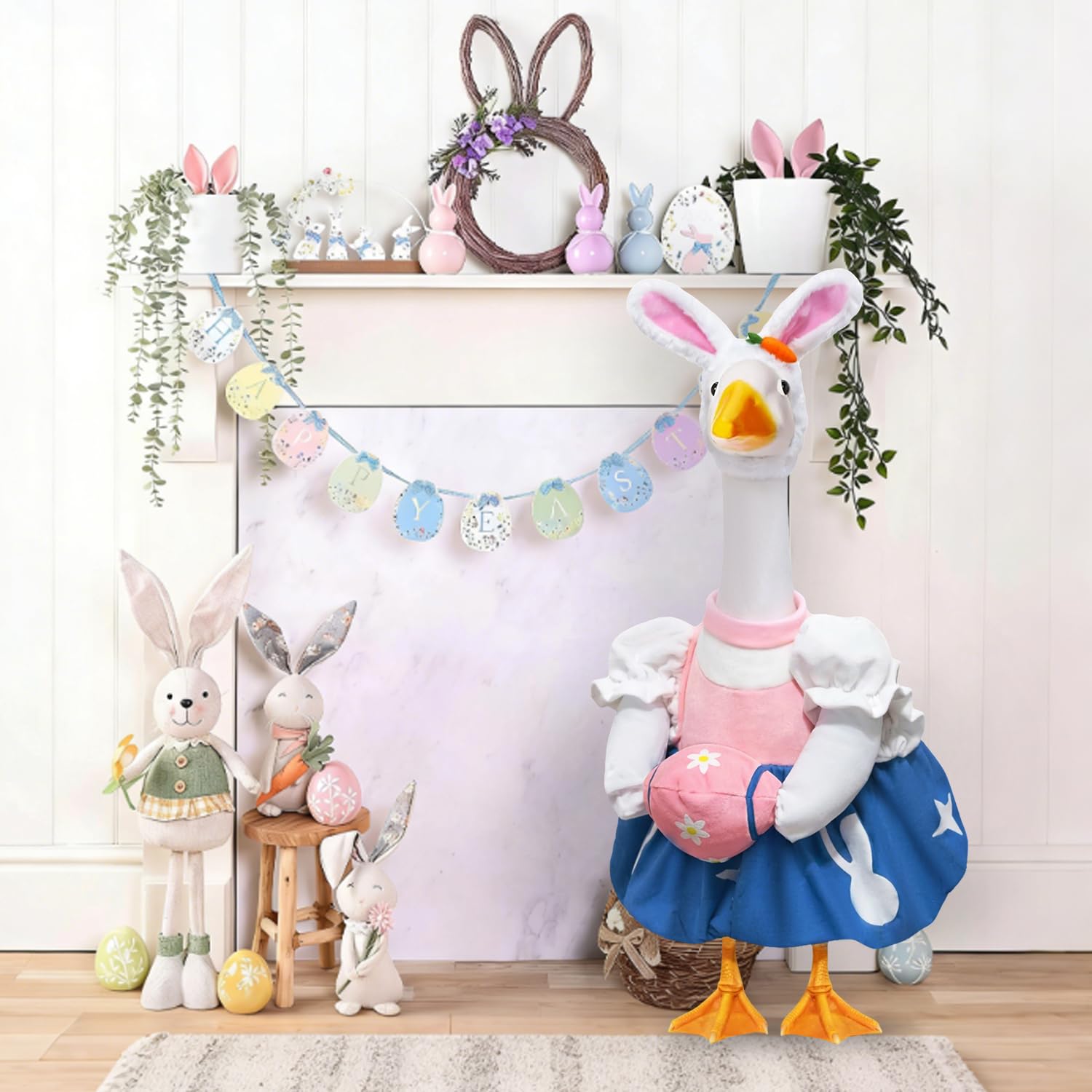 NovousGoo Easter goose outfit displayed on lawn statue for party setup